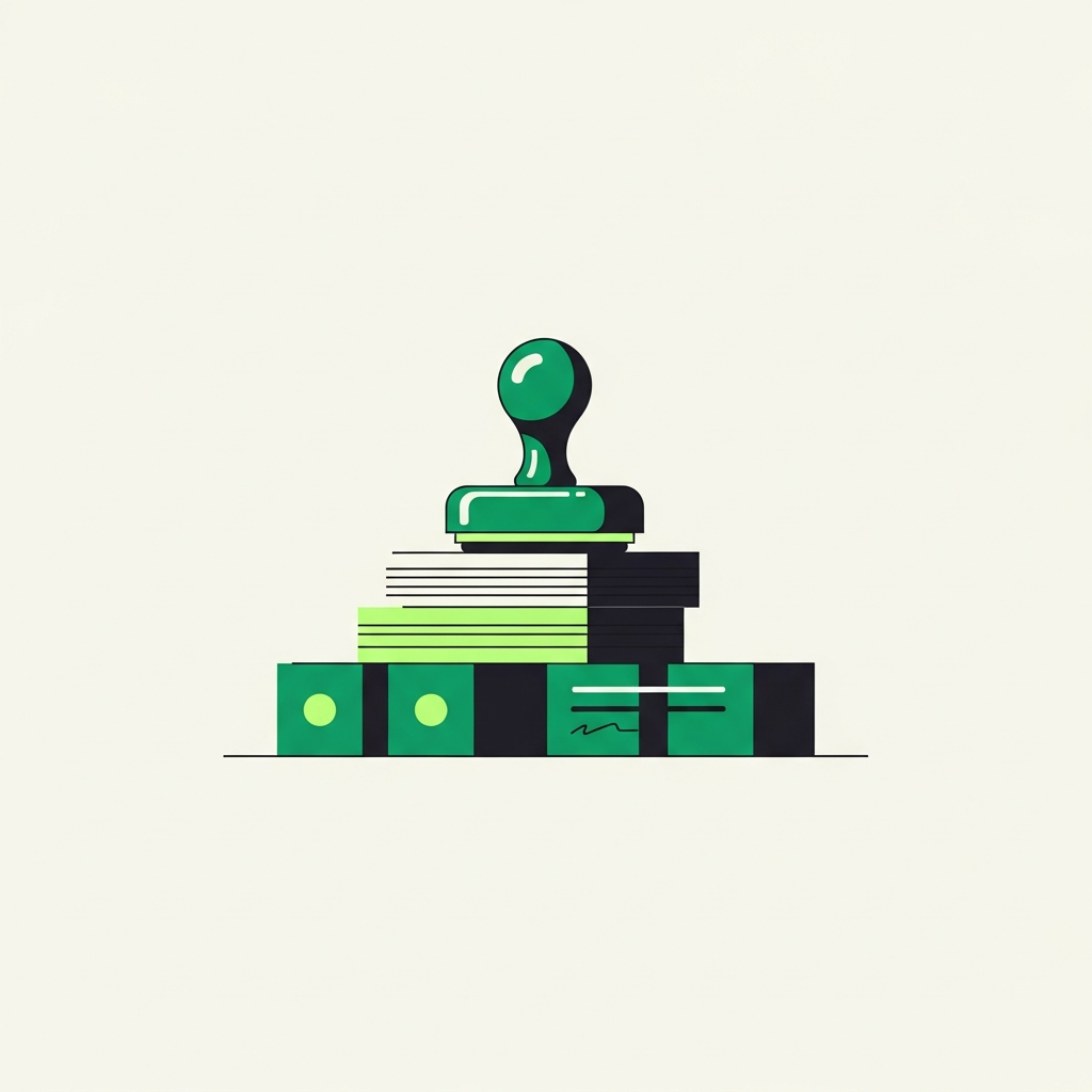 Minimal flat-vector illustration in Taxly green and ink representing US LLC formation, for the article "Delaware vs Florida for an LLC".