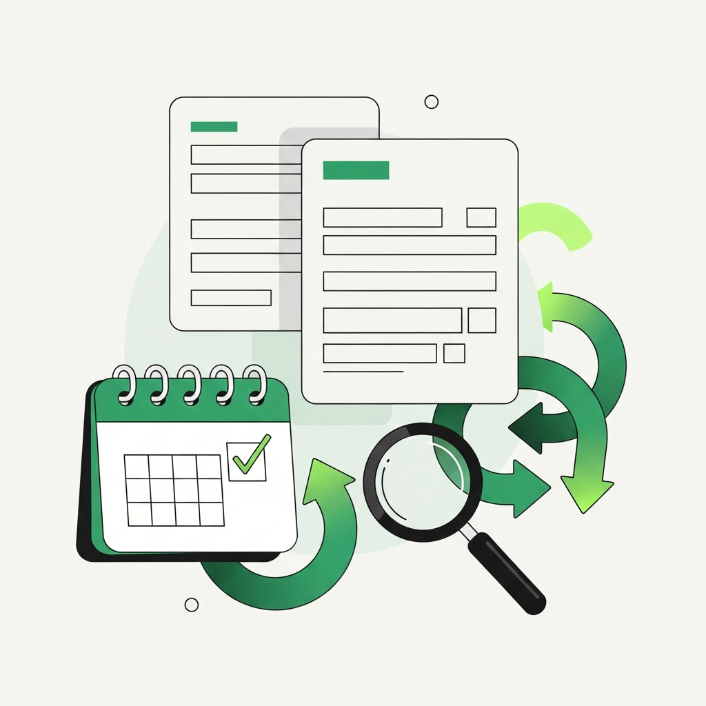 Minimal flat-vector illustration in Taxly green and ink representing tax filing, for the article "How to apply for an ITIN".