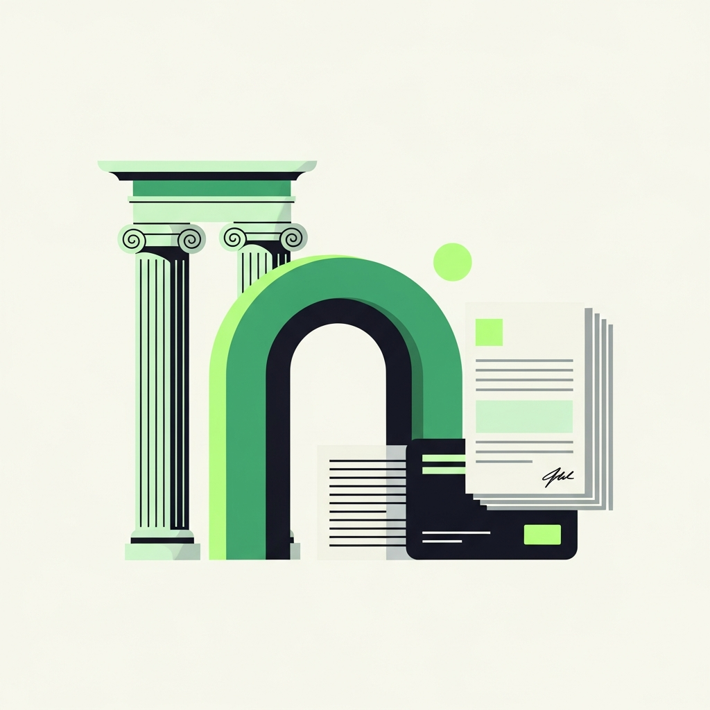 Minimal flat-vector illustration in Taxly green and ink representing UK limited company, for the article "How to become a director of a UK company".