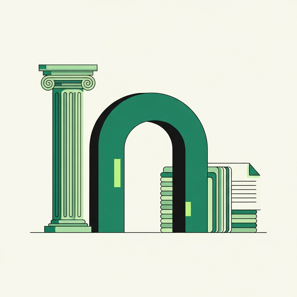Minimal flat-vector illustration in Taxly green and ink representing UK limited company, for the article "How to file accounts with Companies House".