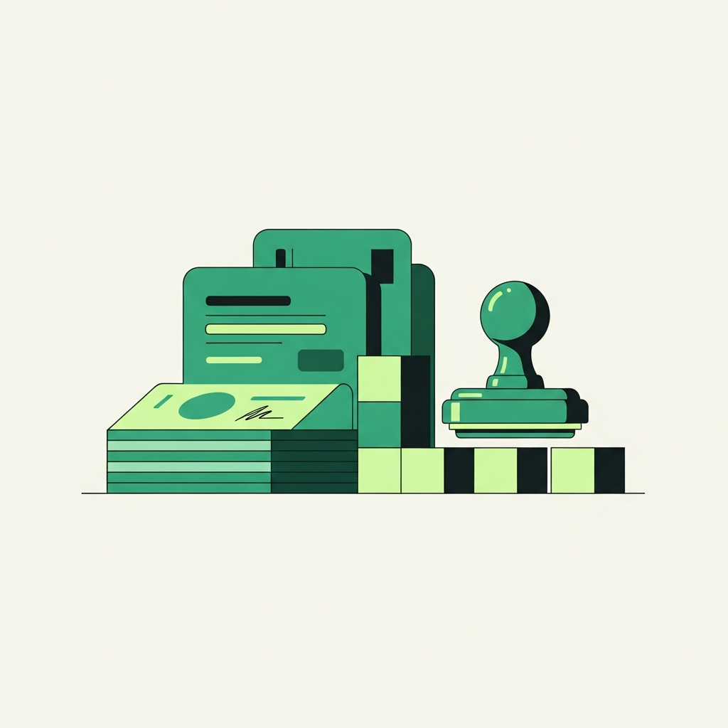 Minimal flat-vector illustration in Taxly green and ink representing US LLC formation, for the article "How to form a US LLC as a non-resident in 2026".
