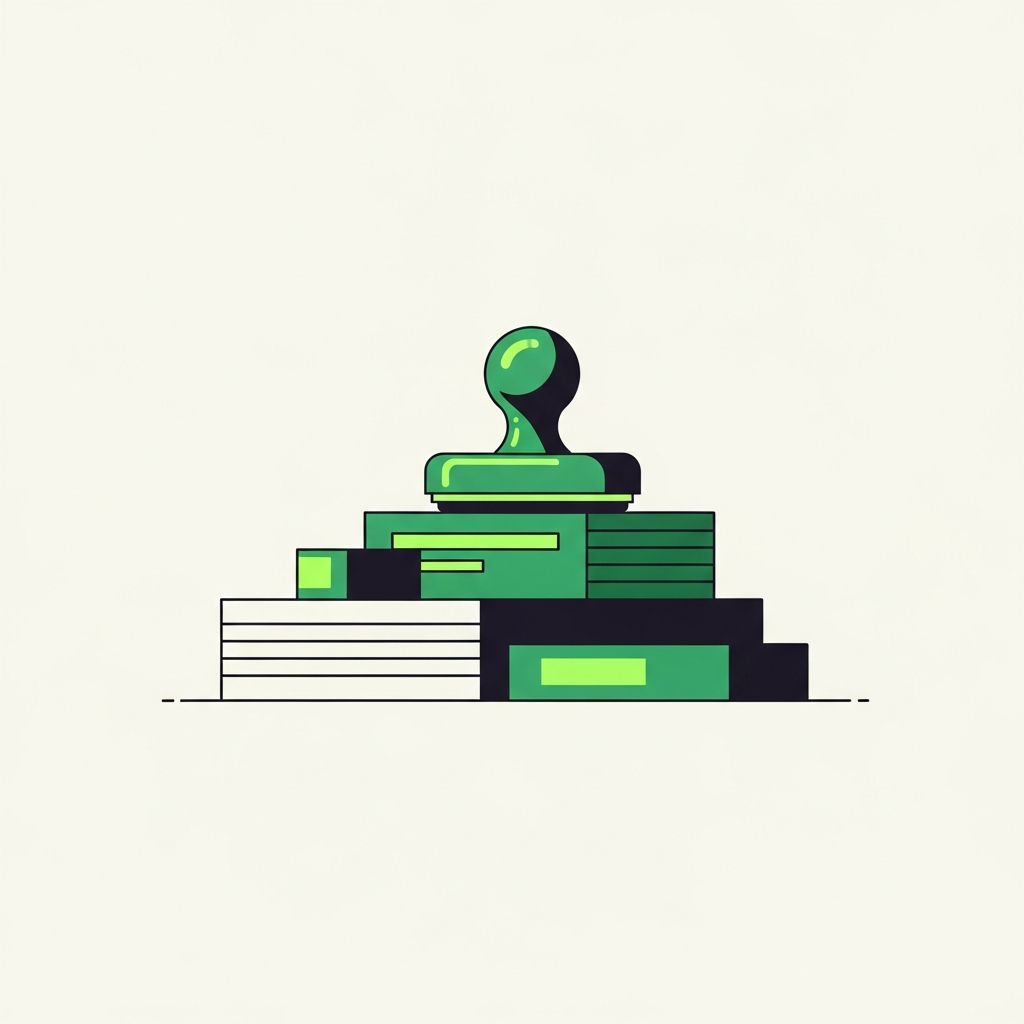 Minimal flat-vector illustration in Taxly green and ink representing US LLC formation, for the article "How to get a US business address for an LLC".