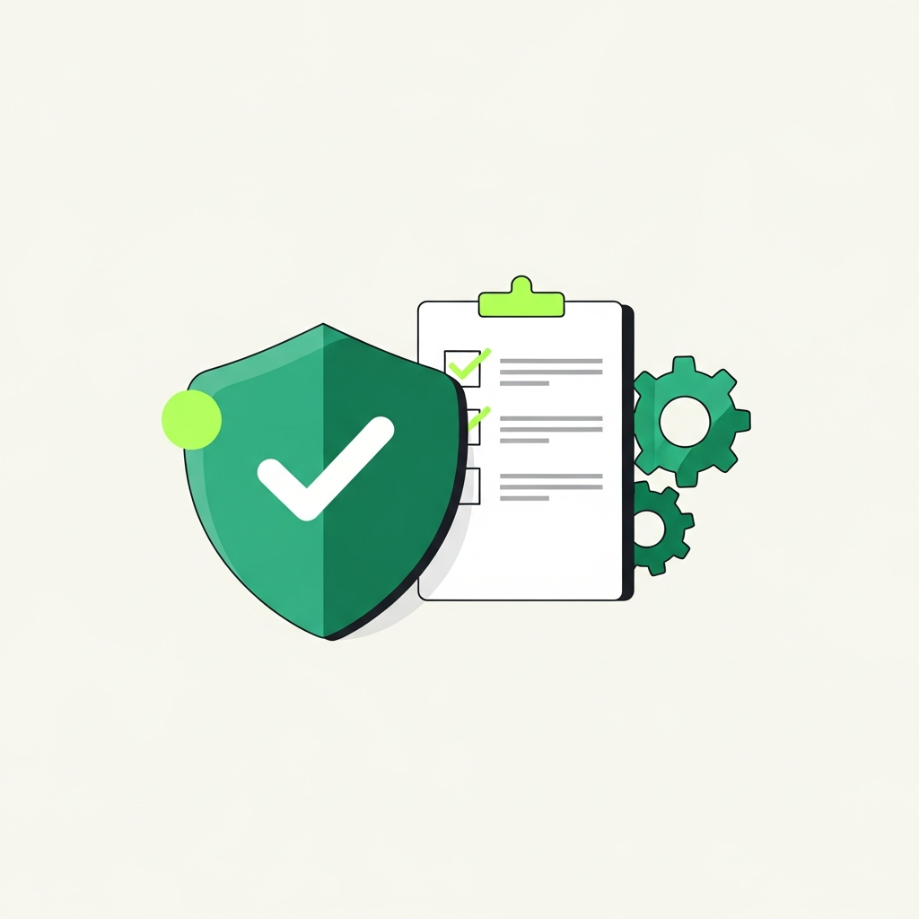 Minimal flat-vector illustration in Taxly green and ink representing business compliance, for the article "How to keep an LLC in good standing".