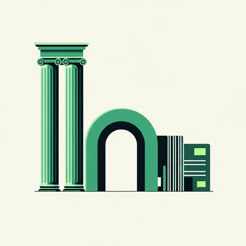 Minimal flat-vector illustration in Taxly green and ink representing UK limited company, for the article "How to open a UK business bank account".