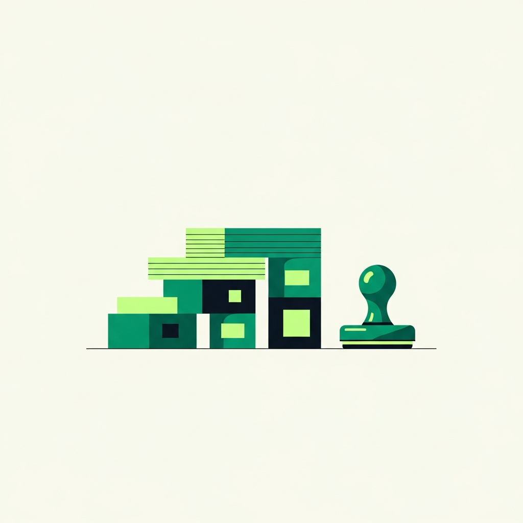 Minimal flat-vector illustration in Taxly green and ink representing US LLC formation, for the article "How to set up Stripe for a US LLC".