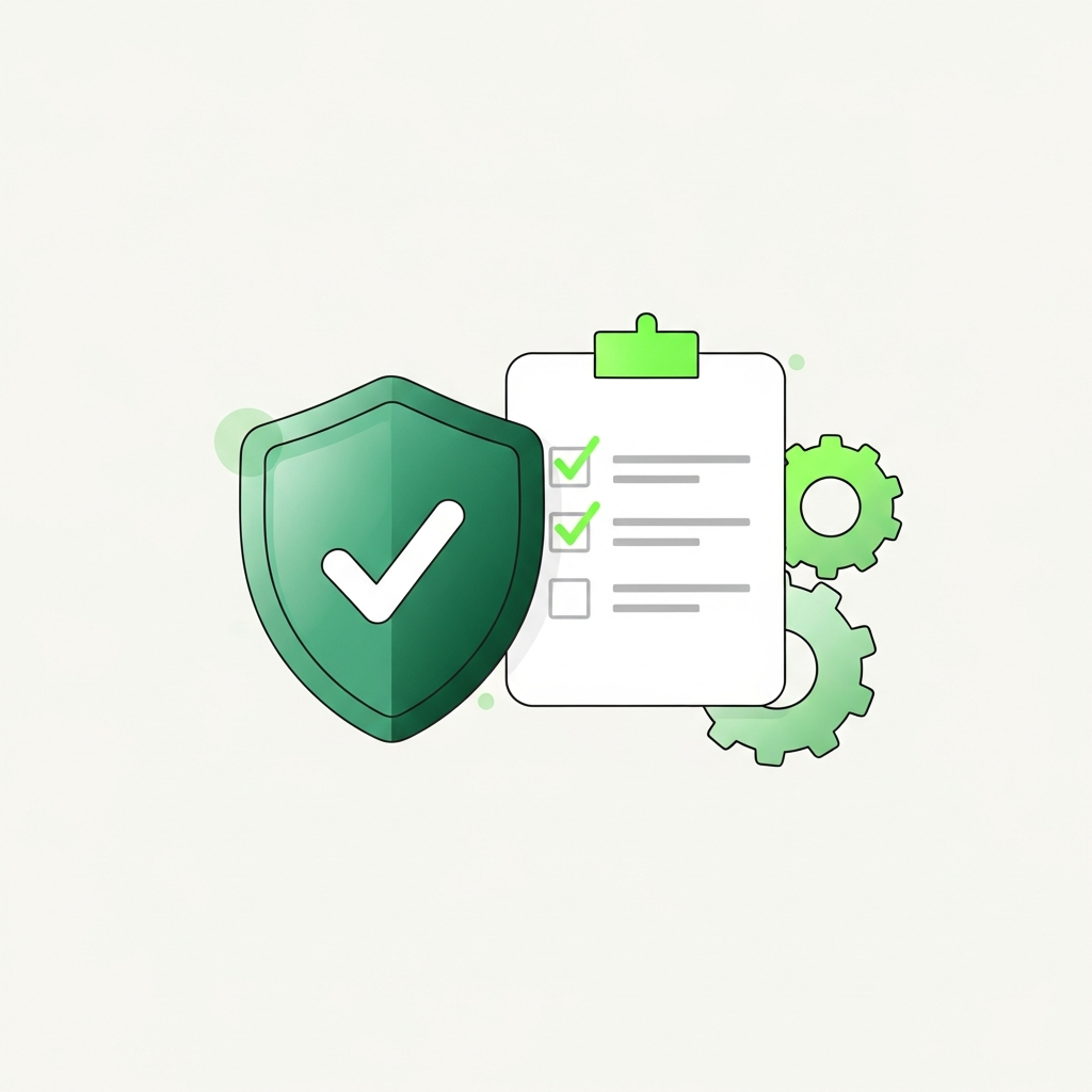 Minimal flat-vector illustration in Taxly green and ink representing business compliance, for the article "What is franchise tax for an LLC?".